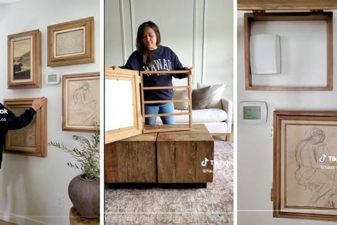 Woman shares 'genius' hack of hiding shelves behind framed pictures and people are loving it Picture Frame Cabinet, Diy Framed Art, Hidden Cabinet, Diy Storage Shelves, Art Cabinet, Hidden Shelf, Framed Cabinet, Framed Pictures, Art Frames