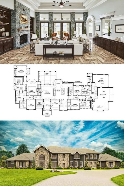 Ranch Mansion Floor Plans, Luxury House Floor Plans, Manor Floor Plan, Mansion Plans, 6 Bedroom House Plans, Big Mansions, Luxury Floor Plans, House Plans Ideas, Bathroom Floor Plans