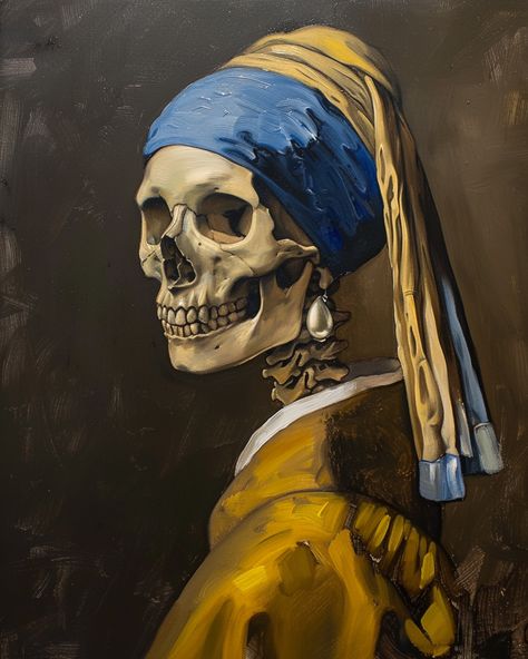 #Skeleton #PearlEarring #VermeerStyle #OilPainting #ClassicArt #71:89 #TheCandie The Girl With The Pearl Earring, Blue And Yellow Pearl, Pearl Earrings Outfit, Earring Inspired, Girl With The Pearl Earring, Girl With Pearl Earring, Inspirational Digital Art, Yellow Pearl Earrings, Girl With A Pearl Earring