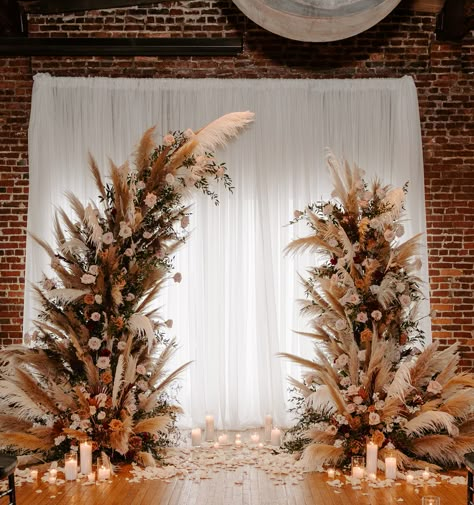 Pampas Grass Backdrop Wedding, Pampas Floral Arch, Pampas Grass Ceremony Decor, Pampas Flower Arch, Pampas Grass And Candles Wedding, Pampas Decoration Wedding, Pampas Arch Wedding, Church Arch Wedding, Pampas Grass And Candles