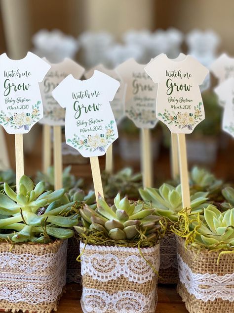 Christening Souvenirs Baby Girl, Plant Theme Baby Shower Ideas, Succulent Baby Shower Ideas, Plant Themed Baby Shower Ideas, Botanical Baby Shower Ideas, Ideas Para Baby Shower, Baby Shower Verde, Diy Baby Shower Ideas, Sage Green Baby Shower