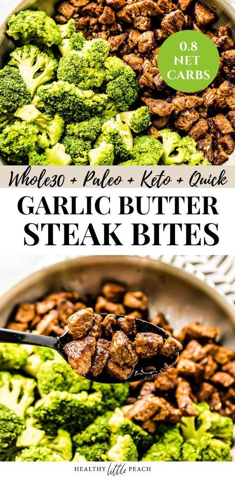 Keto Garlic Steak Bites, Healthy Garlic Steak Bites, Steak Bites And Veggies, Steak And Veggies Dinner, Steak Bites Keto, Keto Steak Bites, Peach Healthy, Garlic Butter Steak Bites, Butter Steak Bites