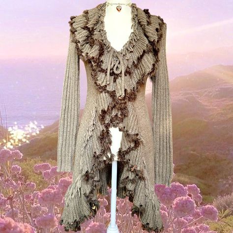 whimsygoth fairy shaggy cardigan ☽༓･*˚⁺‧͙ sweater... - Depop Crochet Fairy Cardigan, Crochet Fairy Grunge, Crochet Whimsygoth, Fairy Grunge Crochet, Fairy Cardigan, Shaggy Cardigan, Random Clothing, Crochet Fairy, Crochet Inspo