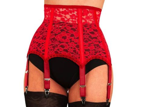 High Waist Red Lace 97% Polyamide, 3% Elastane 6 Red Straps Metal Clips & Adjusters Waist Sizes 60 - 106cm Leg Garters, Garter Belt And Stockings, Waist Cincher Corset, Retro Lingerie, Vintage Clothing Stores, Stockings Legs, Stockings And Suspenders, Pointed Heels, Waist Cincher