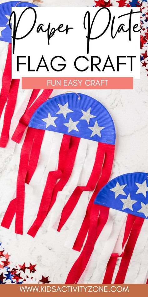 Turn a paper plate into an adorable Paper Plate Flag! This easy kids craft is perfect for Memorial Day and 4th of July. An easy Red, White and Blue craft that kids will have so much fun making this summer. 4 Of July Projects For Kids, Paper Plate Flag Craft, Paper Plate Flag, 4 Of July Preschool Crafts, Kid Crafts For 4th Of July, Memorial Day Kindergarten Crafts, 4th Of July Childrens Church Craft, Team Usa Crafts For Kids, Summer Craft Ideas For Toddlers