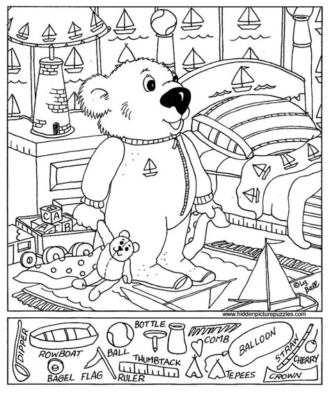 Hidden Pictures Page - Print your free hidden pictures page at AllKidsNetwork.com Hidden Objects Worksheets, Hidden Pictures Printables, Find The Hidden Objects, Hidden Picture Puzzles, Kindergarten Coloring Pages, Hidden Object Games, Hidden Images, Hidden Pictures, Hidden Objects