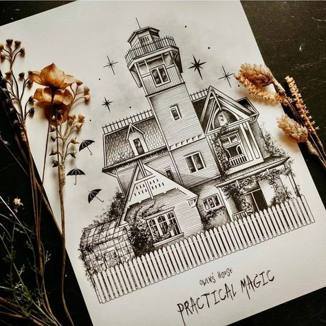 https://www.instagram.com/p/CTL1-zArMKx/?utm_medium=share_sheet House Drawing Ideas, American Classic Tattoo, Practical Magic House, House Magic, Witchy House, Alice Hoffman, Magical House, Magic House, Magic Tattoo