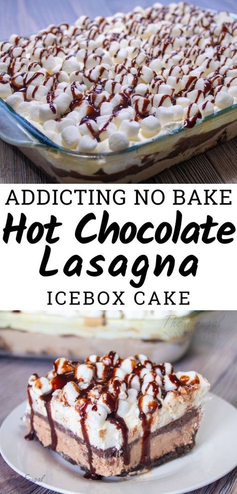 Hot Chocolate Lasagna Icebox Cake became an instant favorite in my home and it will yours too. It is so addicting, make it if you dare! #frugalnavywife #nobakecake #desserts #chocolatelasagna | Easy Dessert Recipe | Desserts | No-Bake Desserts | Chocolate Lasagna Recipes | Hot Chocolate Recipes | Hot Chocolate Lasagne, Hot Chocolate Lasagna, Chocolate Lasagna Recipe, Frozen Deserts, No Bake Chocolate Desserts, Hot Fudge Cake, Easy Party Desserts, Hot Chocolate Fudge, Lasagna Recipes