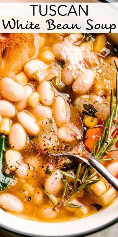 A hearty Tuscan White Bean Soup loaded with fresh vegetables and beans all made in one pan, and in just under 30 minutes. It’s freezer friendly too, so don’t forget to freeze some for later! #soup #beansoup #healthydinners Tuscan White Bean Soup, Tuscan White Bean, Bean Soup Recipes, White Bean Soup, Soup And Sandwich, White Bean, Easy Soups, Easy Soup Recipes, Freezer Friendly