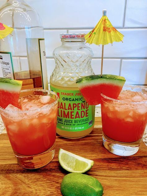 Limeade Margarita Recipe, Jalapeño Limeade, Jalapeno Lemonade, Watermelon Jalapeno Margarita, Limeade Margarita, Limeade Drinks, Spicy Margarita Recipe, Watermelon Margaritas, Jalapeno Margarita