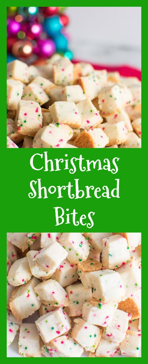 Christmas Shortbread Bites are SUPER ADDICTIVE little squares of buttery goodness! A fun alternative to the standard Christmas cookie! #asprinkleandasplash #shortbread #shortbreadcookies #shortbreadbites #christmascookies #holidaycookies #christmassnacks #christmaspartyfood Shortbread Squares Recipe, Holiday Shortbread Bites, Christmas Shortbread Cookie Bites 4 Ingredients, Shortbread Cookie Bites Recipe, Christmas Shortbread Bites, Christmas Shortbread Cookie Bites, 2024 Cookies, Shortbread Squares, Strawberry Shortbread