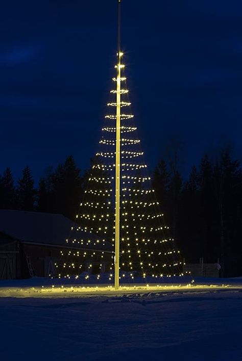 Flagpole Christmas Tree, Metal Garden Edging, Flagpole Lighting, Led Christmas Tree, Traditional Colonial, Colonial Christmas, Led Color Changing Lights, All Of The Lights, Cottage Christmas