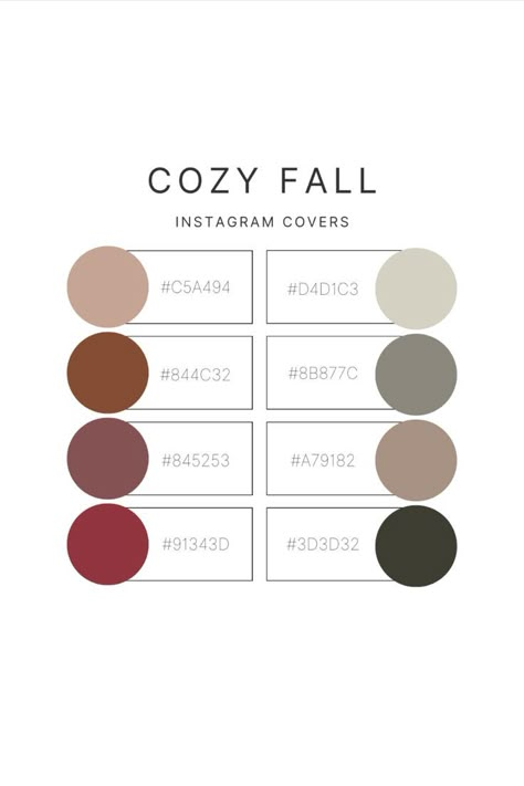 Color palette for Instagram cover; fall color palette; best color palette for fall colors; fall browns and greens and reds color palette for posting on social media--Instagram, Facebook, TikTok; with hex number codes Terracotta Color Palette With Hex Codes, Canvas Color Codes Fall, Hex Code Color Palette Fall, Goodnotes Fall Colors, Fall Colour Palette Hex Code, Color Pallets With Hex Codes Goodnotes, Color Codes For Goodnotes, October Hex Codes, Digital Planner Color Scheme