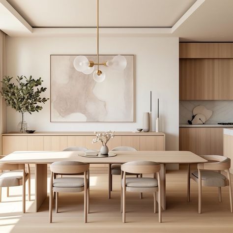 Modern Scandi Dining Room, Extra Space In Dining Room Ideas, Minimalist Dining Area, Cozy Modern Home Decor, Modern Dining Table Design, Dining Room Minimalist, Japandi Dining Room Design, Japandi Dining Room, Japandi Dining