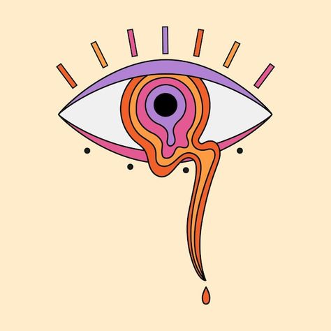 Abstract psychedelic eye illustration hy... | Premium Vector #Freepik #vector #trippy #groovy #hippie #pop-design Eye Artwork Abstract Inspiration, Third Eye Drawing Trippy, Abstract Art Character, Eyes Illustration Design, Trippy Abstract Art, Eye Illustration Design Graphics, Eyes Illustration Art, Psycodelic Aesthetic, Trippy Graphic Design