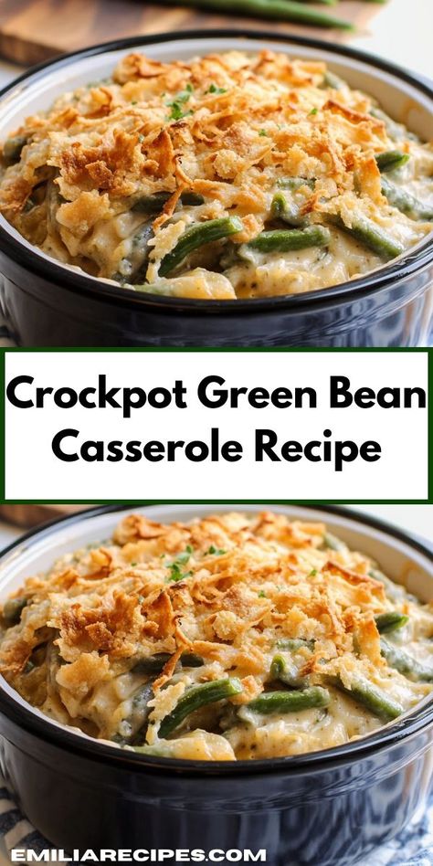 Need a family-friendly dish that everyone will love? Discover this Crockpot Green Bean Casserole Recipe, featuring rich flavors and a satisfying texture, making it a go-to choice for dinner ideas that please all ages. Crockpot Green Bean Casserole Easy, Crockpot Green Bean Casserole, Casserole Crockpot Recipes, Crockpot Green Beans, Green Bean Casserole Crock Pot, Healthy Green Bean Casserole, Crockpot Side Dishes, Slow Cooker Green Beans, Cottagecore Recipes