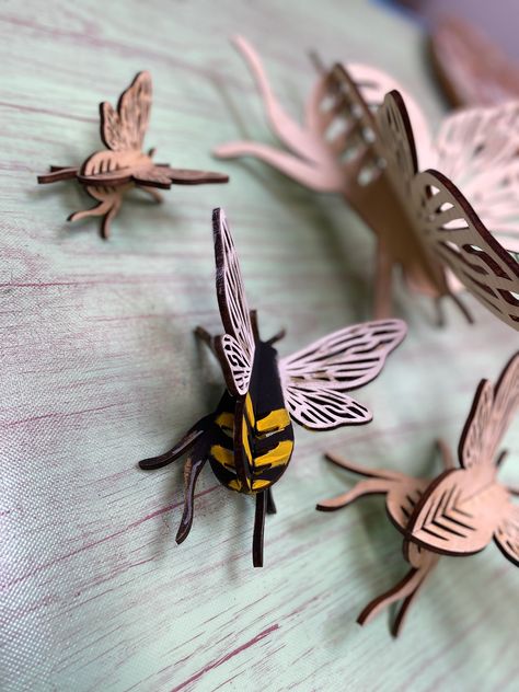 3D Bumble Bee  Laser Cut Out Blank - 5W x 4.5H UNPAINTED/UNASSEMBLED Glow Forge Projects To Sell Wood, Lasercut Gift Idea, Large Laser Projects, Laser Cut Wood Art, Glowforge Projects Acrylics, Spring Laser Projects, Laser Wood Ideas, Laser Printer Projects, Laser Wood Projects