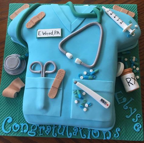 Physician's Assistant Cake : Congratulations that you worked your butt off to get your PA degree. We made you a sappy cake to minimize all your hard work. Nursing Graduation Cakes, Medical Cake, Medical Party, Physician Assistant School, Doctor Cake, Nursing School Prerequisites, Cake Land, Nursing Cake, Shirt Cake