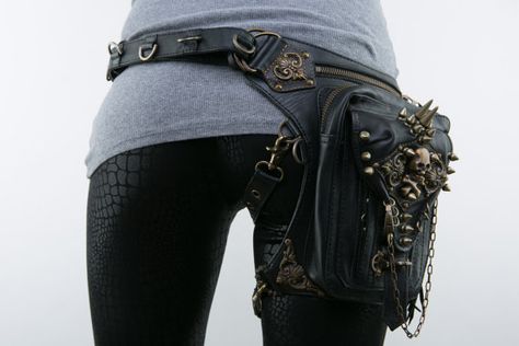 JungleTribe bage Steampunk Holster, Steampunk Bag, Leather Utility Belt, Skull Rock, Gothic Mode, Holster Bag, Belt Pack, Leather Hip Bag, Leg Straps