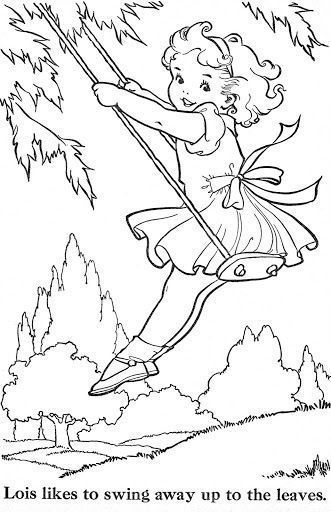 Girl Swinging, Vintage Coloring Books, Redwork Embroidery, Colouring Printables, Book Page, Colouring Books, Coloring Book Pages, Coloring Pictures, Free Coloring Pages