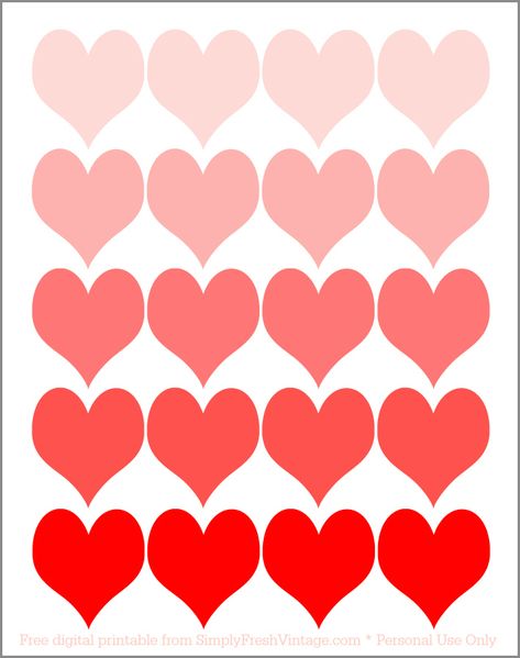 Do you brighten up your home with touches of red and pink for Valentines Day? Here are two FREE digital printables to get your Valentine decor started. | SimplyFreshVintage.com Hearts To Print, Hearts Printable, Printable Hearts, Valentine Hearts Printable Free, Red Hearts, Red Heart Printable, Heart Stickers Free Printable, Valentine's Topper Printable, Red Heart Pink Background