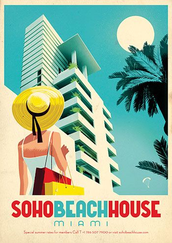 Miami Soho Beach House   Colors! Soho Beach House Miami, Miami Posters, Soho Beach House, Miami Art Deco, Kentish Town, Deco Poster, Beach Posters, Miami Art, Art Deco Posters