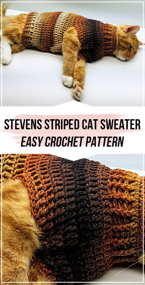 crochet Stevens Striped Cat Sweater pattern #CatSweater #crochet#crochetpattern via @shareapattern.com Cat Sweater Pattern, Crocodile Stitch, Crochet Bag Pattern Free, Cat Sweater, Striped Cat, Fun Crochet Projects, Crochet Dog, Sweater Crochet Pattern, Diy Crochet Projects