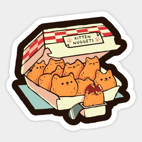 Digital Illustration-cat nugget Weird Stickers, Notes Cover, Cat Fun, Lunch Notes, Food Cat, Food Drawings, Funny Magnets, Cute Laptop Stickers, Cute Food Drawings