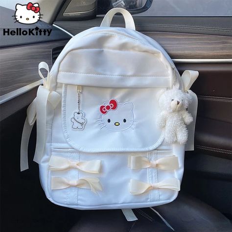 Sanrio Bag Hello Kitty Korean Style Backpack Japanese Bow Girly Heart Junior High School Schoolbag Women Chic Backpack Y2k Trend _ - AliExpress Mobile Sanrio Backpack For School, Hello Kitty Bookbag, Cute Bags For School, Hello Kitty Korean, Hello Kitty School Bag, Korean Style Backpack, Y2k Backpack, Backpack Y2k, Cute School Bag