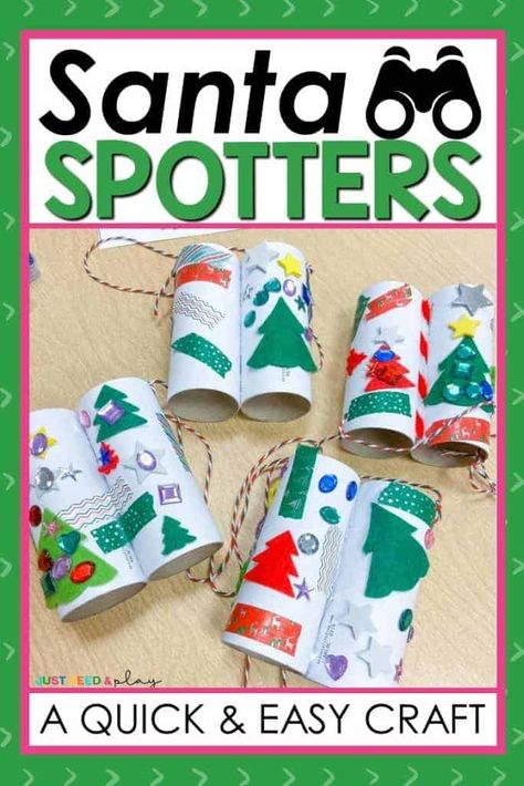 This quick and easy Christmas craft is the perfect Christmas Eve craft or preschool craft. These Santa Spotters bincoulars are simple and fun and are the perfect Christmas activity for your preschool or kindergarten learner! #christmascrafts #preschool #christmasactivities Santa Spotters Craft, Christmas Small Groups Preschool, Winter Crafts For School Age Kids, Christmas Book Crafts For Kids, Santa Spotters, Kindergarten Christmas Game, Christmas Pre K Crafts, Santa Craft Preschool, Crafts For Kindergarteners