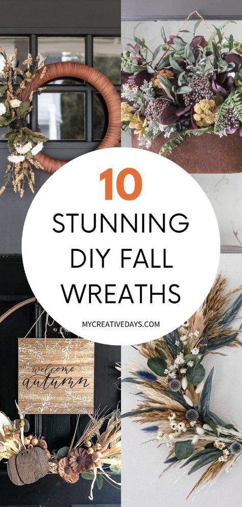 Need a cheap and easy DIY fall décor idea? We're sharing 10 cute and easy DIY fall wreaths for your front door, living room, mantel, and more! Whether you're looking for a DIY fall wreath from nature, with ribbons, burlap, or dollar tree items, we have the perfect DIY fall wreath decoration tutorials for you. Click through for this and more fun DIY fall crafts ideas for adults. DIY fall decorations wreath. Diy Wreath Burlap, Cheap Diy Fall Wreath, Non Wreath Front Door Decor, Diy Fall Wreath From Nature, Witchy Fall Wreath, Fall Fabric Wreaths Diy, Fall Crafting Ideas For Adults, Front Door Autumn Decor, Simple Fall Wreaths For Front Door Diy