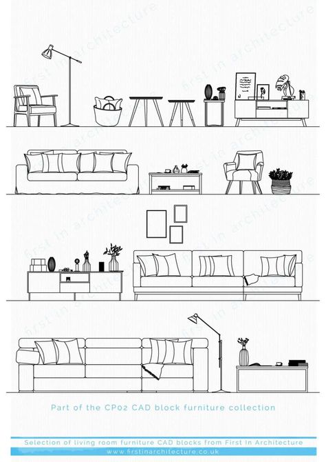 living room furniture cad blocks Furniture Elevation, Living Room Elevation, Drawing Furniture, Architectural Scale, Elevation Drawing, Contemporary Living Room Furniture, Interior Architecture Drawing, Autocad Blocks, Interior Design Drawings