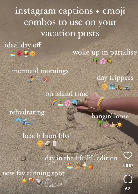 Beach Emoji Captions For Instagram, Preppy Emojis Combo Summer, Beach Friends Captions For Instagram, Shopping Ig Captions, Beach Aesthetic Emojis, Summer Bio Ideas, Vacay Emoji Combos, Summer Captions 2023, Sweater Weather Captions