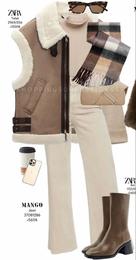 Aviator Gilet Outfit, Gilet Outfit Women Winter, Tan Vest Outfit, Gilet Outfit Women, Chic Mom Outfits, Online Shopping Clothes Women, Hope Fashion, Autumn Winter Outfits, Fashion Cap