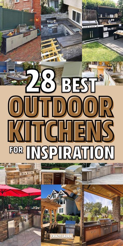 Check out these awesome outdoor kitchen ideas for inspiration to make yours perfect! Out Kitchen Ideas Outdoor, Best Outdoor Kitchen Ideas, Barbque Ideas Outdoor, Outdoor Kitchen Deck Ideas, Back Porch Kitchen Ideas, Backyard Patio Kitchen Ideas, Bbq Areas Outdoor Patio, Outdoor Small Kitchen Ideas, Outdoor Kitchen Must Haves