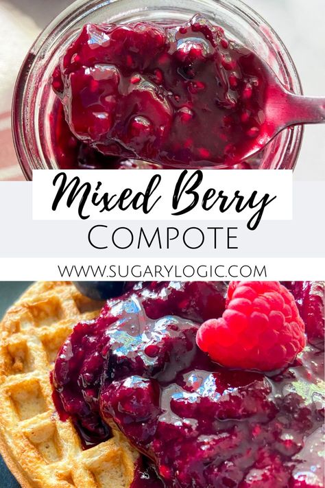 Strawberry Raspberry Compote, Strawberry Blueberry Compote, Mixed Fruit Compote Recipe, Easy Fruit Compote, Fruit Topping For Waffles, Triple Berry Compote, Frozen Berry Compote Recipe, Mixed Berry Coulis, Healthy Berry Compote