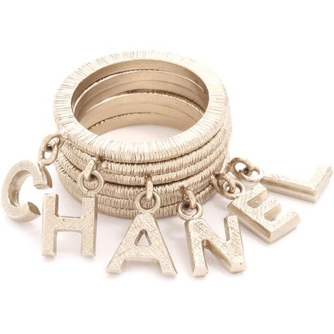 What Goes Around Comes Around Chanel Dangling Letters Ring Set... ($1,000) ❤ liked on Polyvore featuring jewelry, rings, accessories, bracelets, chanel, gold, initial charms, letter charms, charm jewelry and stackable rings Dangle Rings, Letter Rings, Dangle Ring, Jewelry Letter, Initial Rings, Stackers Jewellery, Ring Initial, Initial Charm Bracelet, Dangle Bracelet