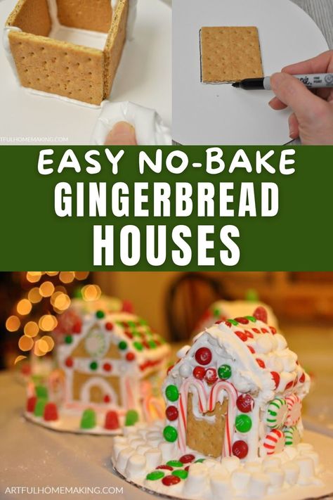 Homemade Gingerbread House Graham Crackers, Individual Gingerbread Houses, Gingerbread House Made With Graham Crackers, Gingerbread Recipe For Houses, Ginger Bread House Icing Recipe Easy, At Home Gingerbread House, Gingerbread Houses Ideas For Kids, Diy Gingerbread House Decorations Edible, Group Gingerbread House Making