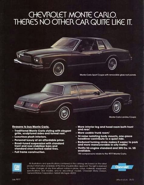 1979 Chevy Monte Carlo, Monte Carlo Car, 1st Car, Vintage Transportation, Super Images, Chevy Classic, Automobile Advertising, Chevy Monte Carlo, Car Brochure