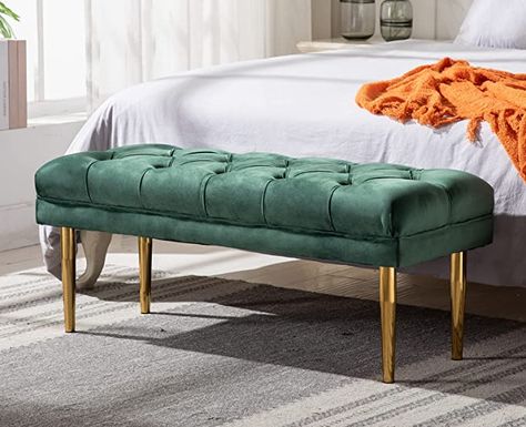 Amazon.com: Guyou 42” Elegant Velvet Entryway Bench, Upholstered Tufted Bedroom End of Bed Bench Ottoman with Gold Legs, Modern Footrest Stool with Deep Buttons for Living Room Foyer Bedroom (Green) : Everything Else Tufted Bedroom, Upholstered Entryway Bench, Green Bench, Upholstered Bench Seat, Upholstered Bedroom, Velvet Bench, Tufted Bench, Home Furnishing Stores, End Of Bed Bench