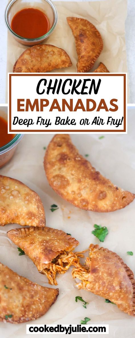 Empanada Chicken Filling, Easy Mini Empanadas, Chicken Potato Empanadas, Air Fried Empanadas Recipe, Deep Fried Empanadas, Meat Pockets Empanadas, Shredded Chicken Empanadas Recipe, Easy Chicken Empanadas Recipes, How To Make Chicken Empanadas