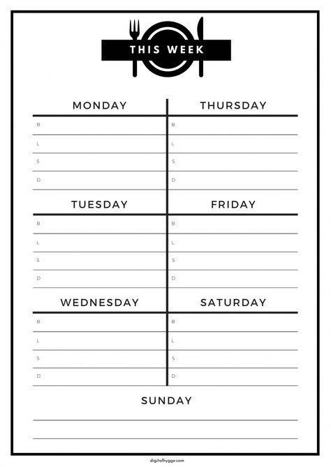 Black-and-White Weekly Menu Planner (Printable PDF) - Digital Hygge dailyofficeplanner #digitalplannersticker #freemealprep #dailyplannertemplate Weekly Menu Printable Free, Weekly Meal Planner Printable Free, Planner Setup Ideas, Weekly Menu Printable, Menu Planning Printable, Dinner Planning Weekly, Menu Planner Printable, Weekly Meal Plan Template, Weekly Menu Template