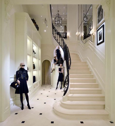 Ralph Lauren store Michael Neumann Architecture Shanghai 02 Fitting Rooms, Store Architecture, Store Aesthetic, Ralph Lauren Store, Wrought Iron Staircase, Parisian Decor, Iron Staircase, Paris Store, Store Design Boutique