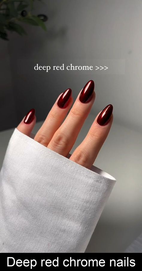 IG:@jessicawhitenailartist Maroon Chrome French Tip Nails, Shiny Burgundy Nails, Nail Burgundy And Gold, Wine Nails Chrome, Holiday Birthday Nails, Dark Red Metallic Nails, Maroon With Chrome Nails, Fall Red Chrome Nails, Wine Colored Nails Acrylic