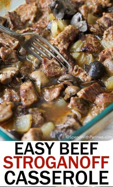 Beef Stroganoff is the ultimate comfort food! Tender beef, mushrooms, and onions are smothered in a rich flavorful sauce. #spendwithpennies #beefstroganoffcasserole #easy #casserole Beef Stroganoff Gravy, Beef Stronganoff, Beef Stroganoff Casserole, Stroganoff Casserole, Homestyle Recipes, Casserole Pasta, Slow Cooker Salisbury Steak, Beef Stroganoff Easy, Mushrooms And Onions