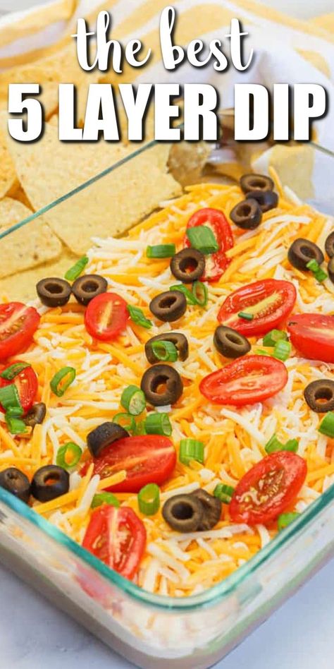 Mexican Layer Dip Recipe, Layered Nacho Dip, 5 Layer Dip, Layered Bean Dip Recipe, Layer Dip Recipe, Mexican Dip Recipes, Guacamole Dip Recipes, 7 Layer Dip Recipe, Refried Bean Dip