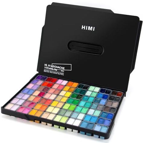 HIMI Gouache Paint Set, 112 Colors x 12g Twin Jelly Cup Design in a Carrying Case, Non-Toxic Gouache Paint for Canvas and Paper, Perfect for Artists, Student, Gouache Opaque Watercolor Painting(Black) Paint For Canvas, Himi Gouache, Gouache Paint Set, Outdoor Painting, Jelly Cups, Gouache Paints, Artistic Painting, Gouache Paint, Paint Types