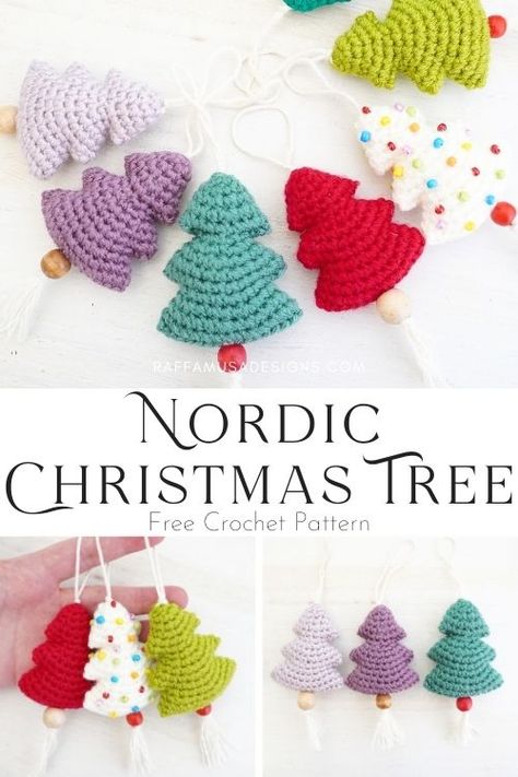 Crochet Small Christmas Ornaments Free Pattern, Mini Crochet Christmas Tree Ornaments, Crochet Christmas Tree Bunting Free Pattern, Crochet Scandinavian Christmas Ornaments, Quick Crochet Projects Christmas, Easy Crochet Gifts Free Pattern, Beaded Crochet Ornaments, Tiny Christmas Crochet Pattern, Christmas Crochet Angel Free Pattern