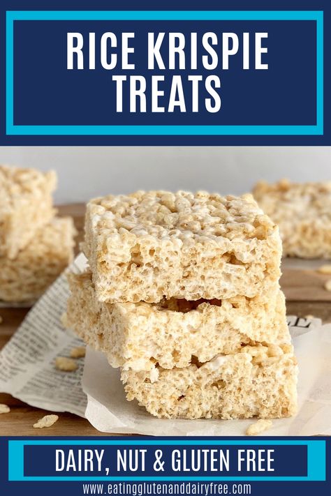 Gooey rice krispie treats perfect for your summer plans. These are 100% GF DF. #glutenfree #daiyrfree #BBQ #ricekrispie Dairy Free Rice Krispie Treats, Gluten Free Rice Krispie Treats, Nut Free Desserts, Nut Free Snacks, Dairy Free Treats, Krispie Treats Recipe, Kid Snacks, Nut Free Recipes, Gluten And Dairy Free