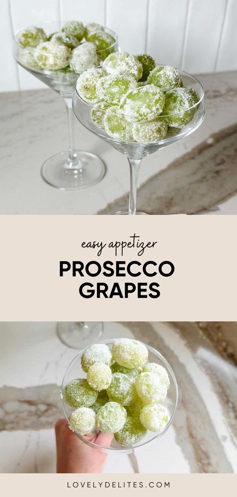 Prosecco Grapes are the perfect frozen pool side snack for the summer! These boozy grapes are fresh, vibrant, and bursting with the flavor of your favorite bubbles. They are the ultimate adult treat that comes together easily! Boozy Frozen Grapes, Adult Pool Side Snacks, Prosseco Grapes, Alcohol Treats For Parties, Frozen Grapes With Alcohol, Sides For Pool Party, By The Pool Snacks, Pool Day Desserts, Prosecco Grapes Frozen